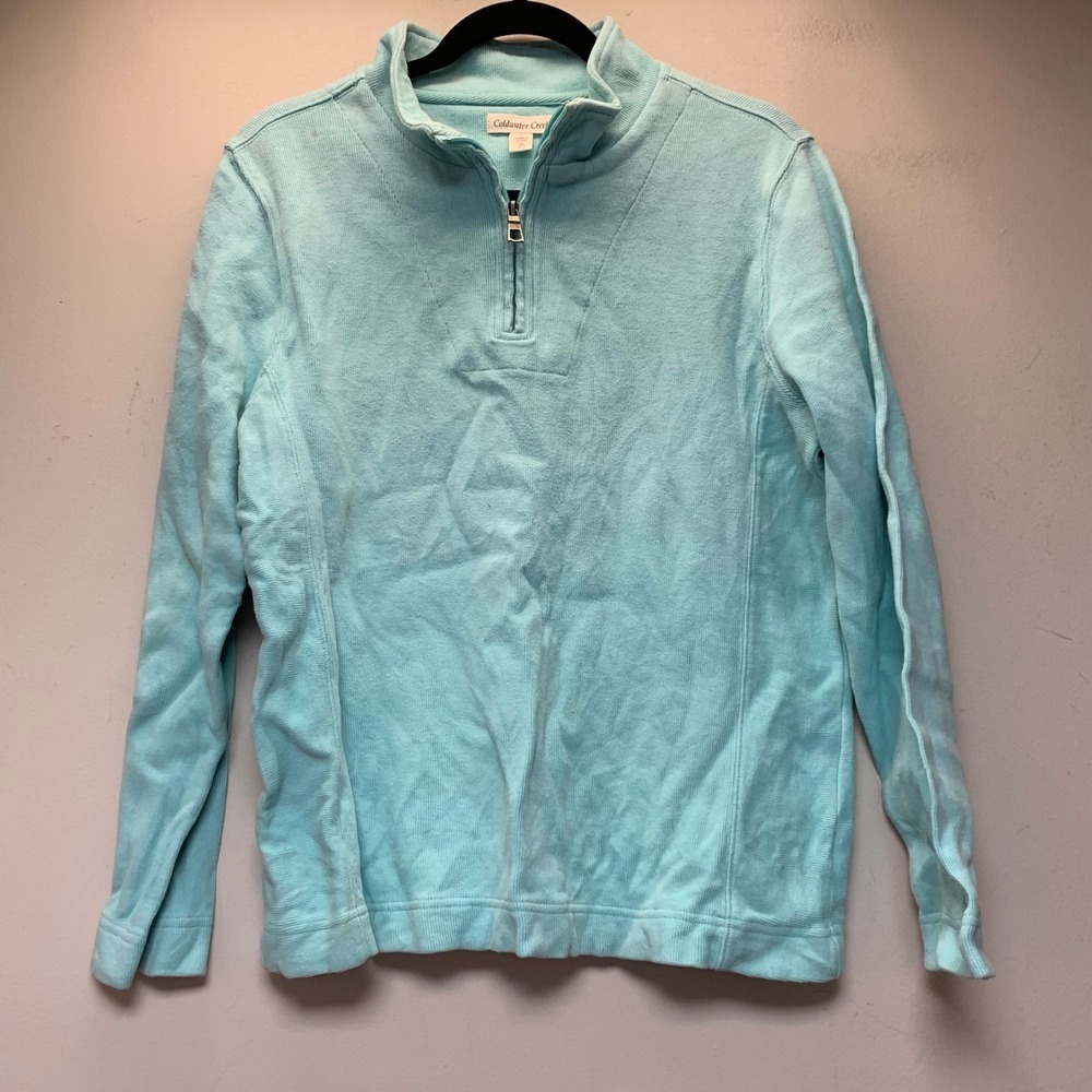 Coldwater Creek Pullover Womens M Aqua Blue Good 100% Cotton Quarter Zip Knit